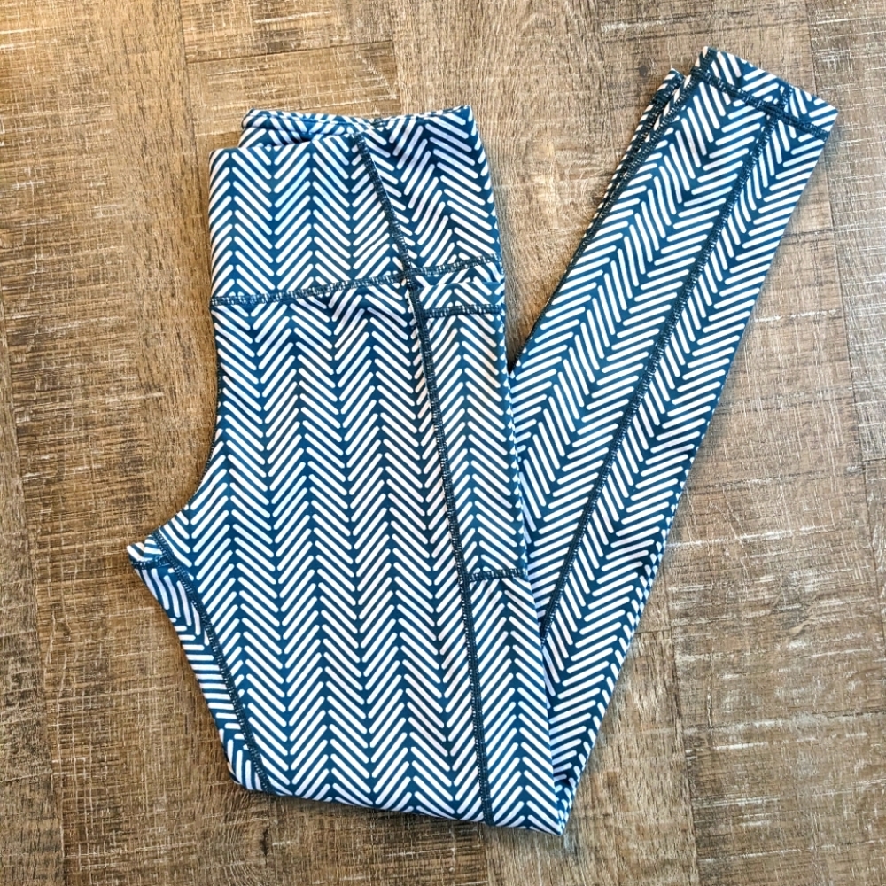 Senita herringbone blue teal 7/8 leggings pocket